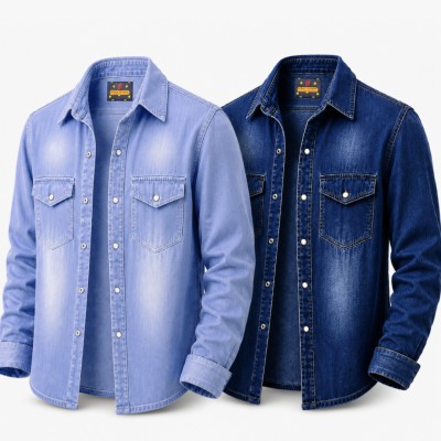 Denim Senap Batton Full Sleeve Wash Shirt