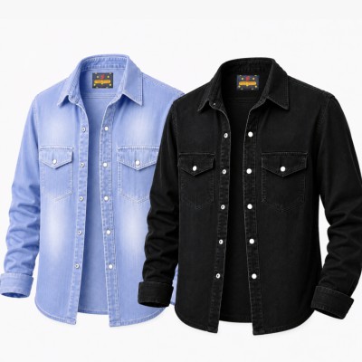 Denim Senap Batton Full Sleeve Wash Shirt