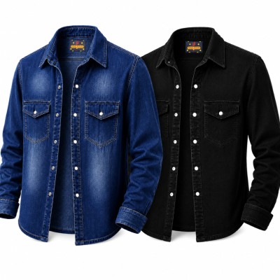 Denim Senap Batton Full Sleeve Wash Shirt