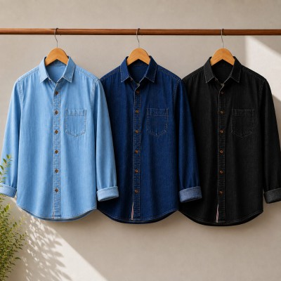 Denim Solid Full Sleeve Shirt For Man