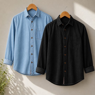 Denim Solid Full Sleeve Shirt For Man
