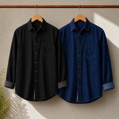 Denim Solid Full Sleeve Shirt For Man