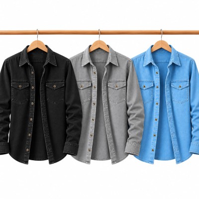 3 piece Denim Wash Full Sleeve Shirt For Man