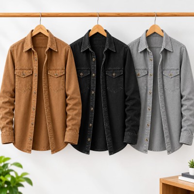 3 piece Denim Wash Full Sleeve Shirt For Man