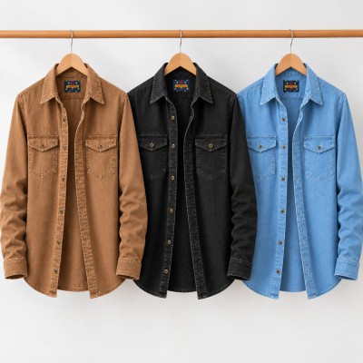 3 piece Denim Wash Full Sleeve Shirt For Man